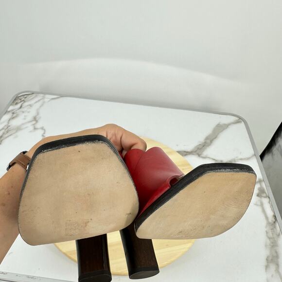 JIMMY CHOO Platform Sandal AIX 125 Red Leather Wood Heels Gold Patent Size 40 - Picture 11 of 12